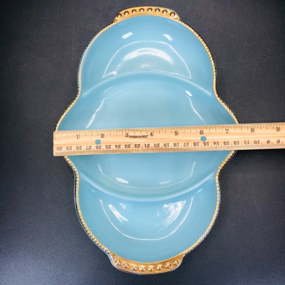 Vintage FIRE KING Delphite Blue Milk Glass Relish Divided Dish Serveware - Picture 10 of 12